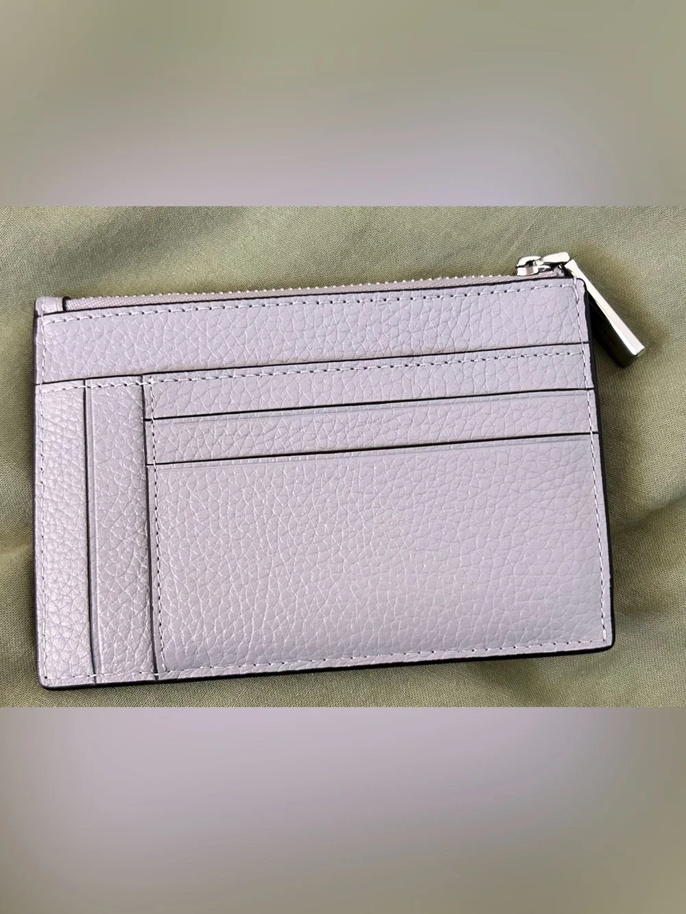 kate spade light grey Pebbled Leather Card Wallet with Silver Spade